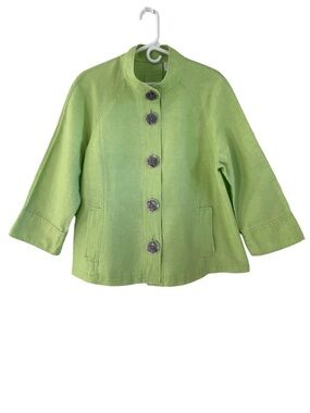 Chico’s 90’s Lime Green Women’s Button Front Linen Blend Jacket EUC L-12